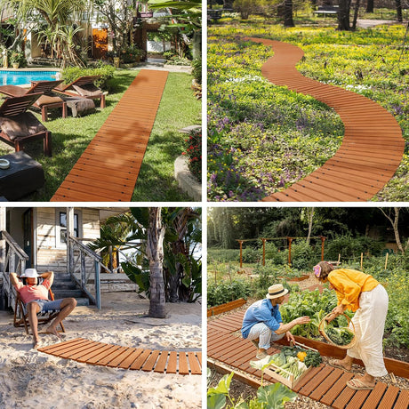 AmazerBath Wooden Garden Pathway, Curved Walkway in Natural, detail image showing product design and key features.