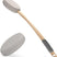 AmazerBath Grey back lotion applicator with a long bamboo handle, textured EVA pad, non-slip grip, and hanging loop.