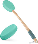 AmazerBath Lime back lotion applicator with a long bamboo handle, textured EVA pad, non-slip grip, and hanging loop.