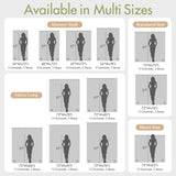 AmazerBath White 120 GSM fabric shower curtain liner chart showing stall, short, standard, and extra-long size options.