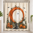 Ghost & Pumpkin Arch Halloween Shower Curtain displayed in a bright bathroom