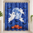 Moonlit Ghosts Halloween Shower Curtain displayed in a bright bathroom
