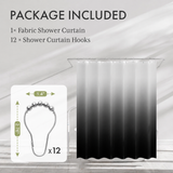 AmazerBath black ombre fabric shower curtain set with 12 metal hooks included in the package.