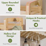 AmazerBath Natural bamboo over-the-toilet rack highlighting rounded corners, side hooks, and slatted shelves for drainage.