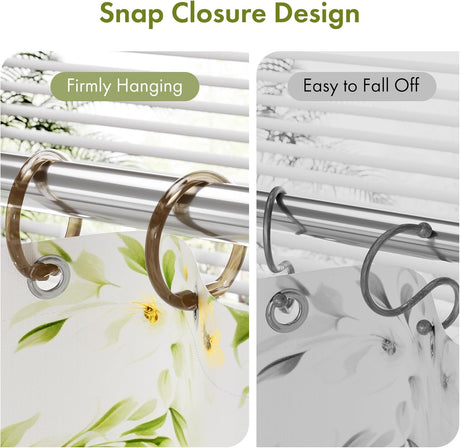 AmazerBath Amber Brown plastic shower curtain ring with a closed snap beside an open hook that can fall from the rod.