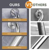 AmazerBath brushed nickel stainless steel grab bar shown beside a bathtub as a safety handhold, in the 16 x 1-inch size.