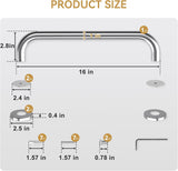 AmazerBath brushed nickel stainless steel shower grab bar size guide displays the 16 x 1-inch dimensions for bathroom safety.