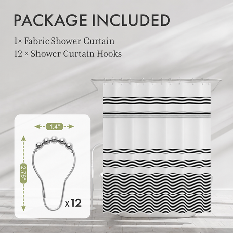 Wavy Striped Shower Curtain with 12 Rings