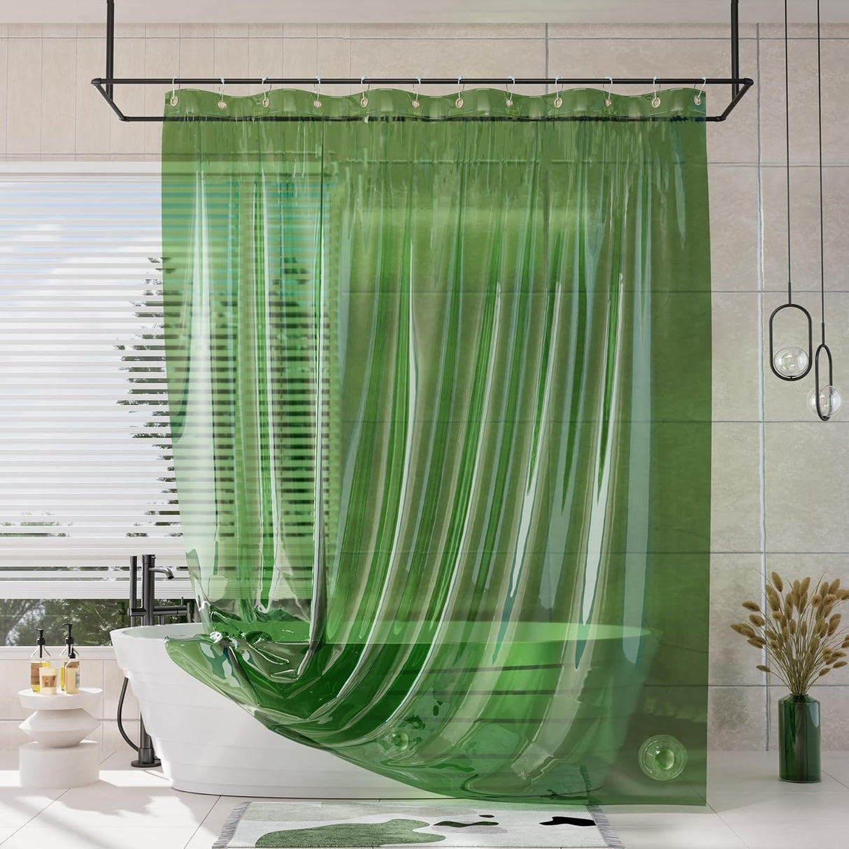 AmazerBath Sun EVA Shower Curtain Liner, 8G Waterproof & Weighted in Emerald, main product image.