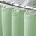AmazerBath Mint Green waffle shower curtain with a folded top hem, textured fabric, metal grommets, and hooks on a rod.
