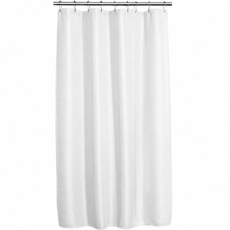AmazerBath Shiny White waffle shower curtain in a 54 x 72-inch size, fully displayed on a rod against a white background.