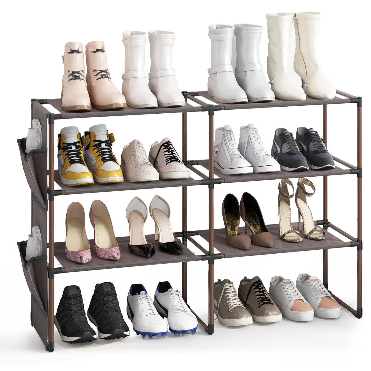 Household Essentials 4-Tier Brown Metal Shoe Rack Expresso