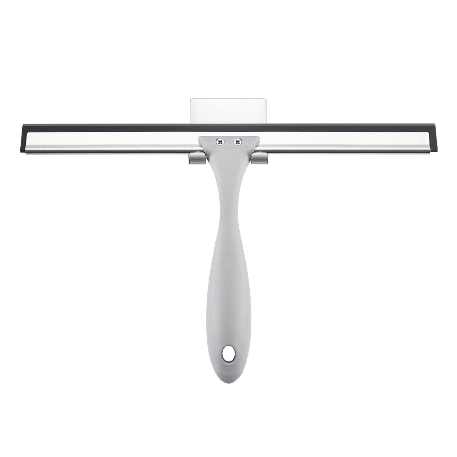 Grey and white shower squeegee with rotating hook