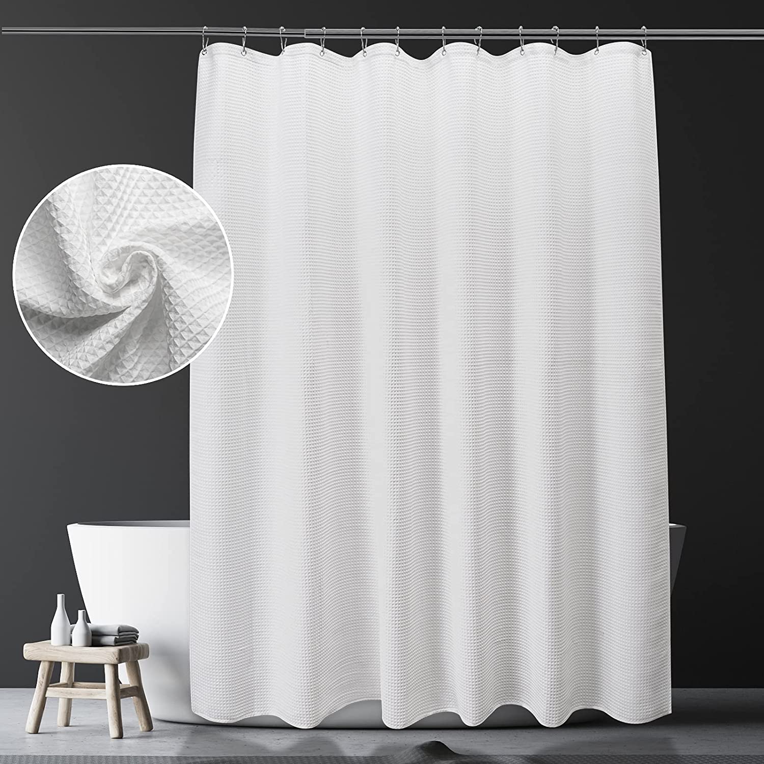 240G Waffle Shower Curtain Matt White