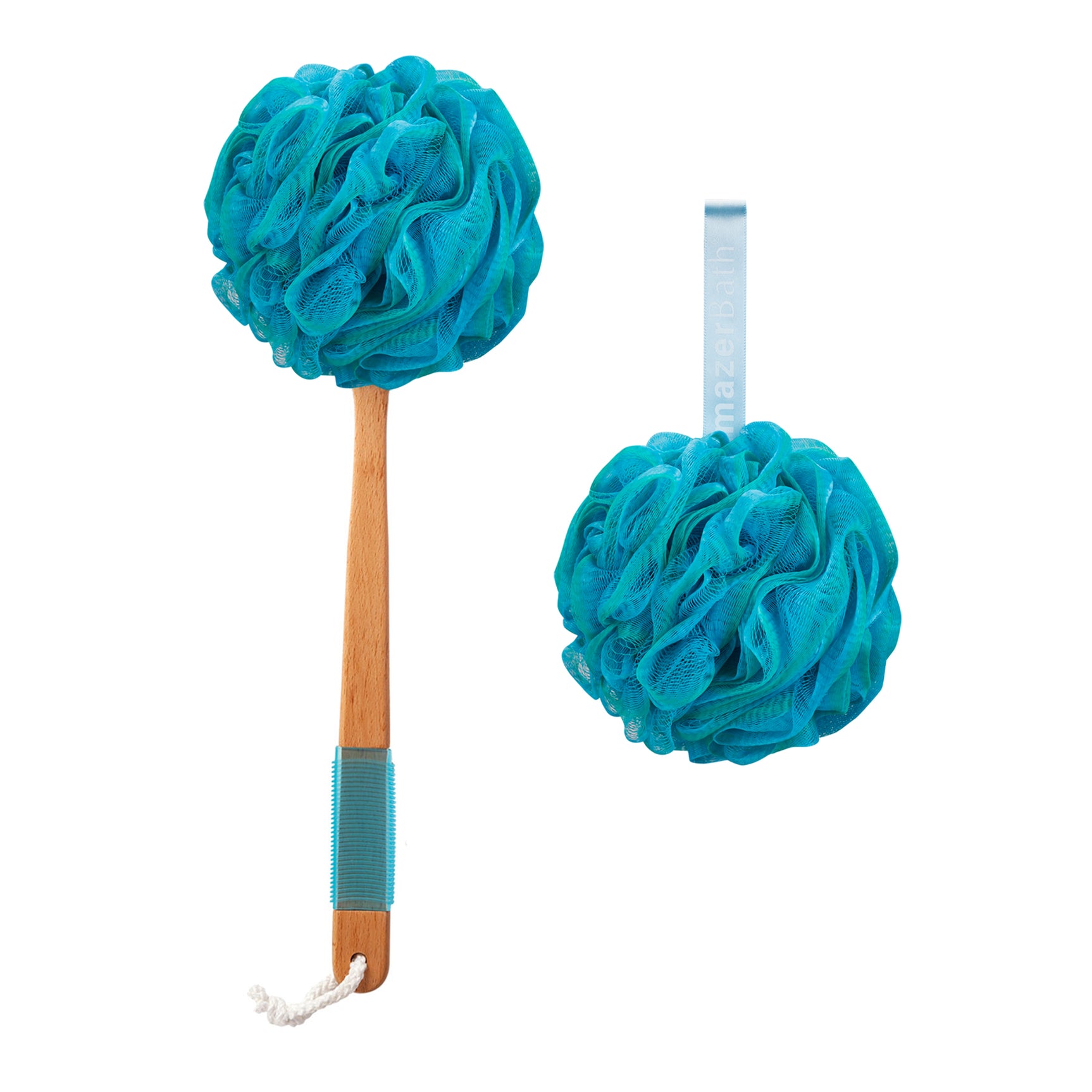 AmazerBath Shower Sponge Back Scrubber with Wooden Handle