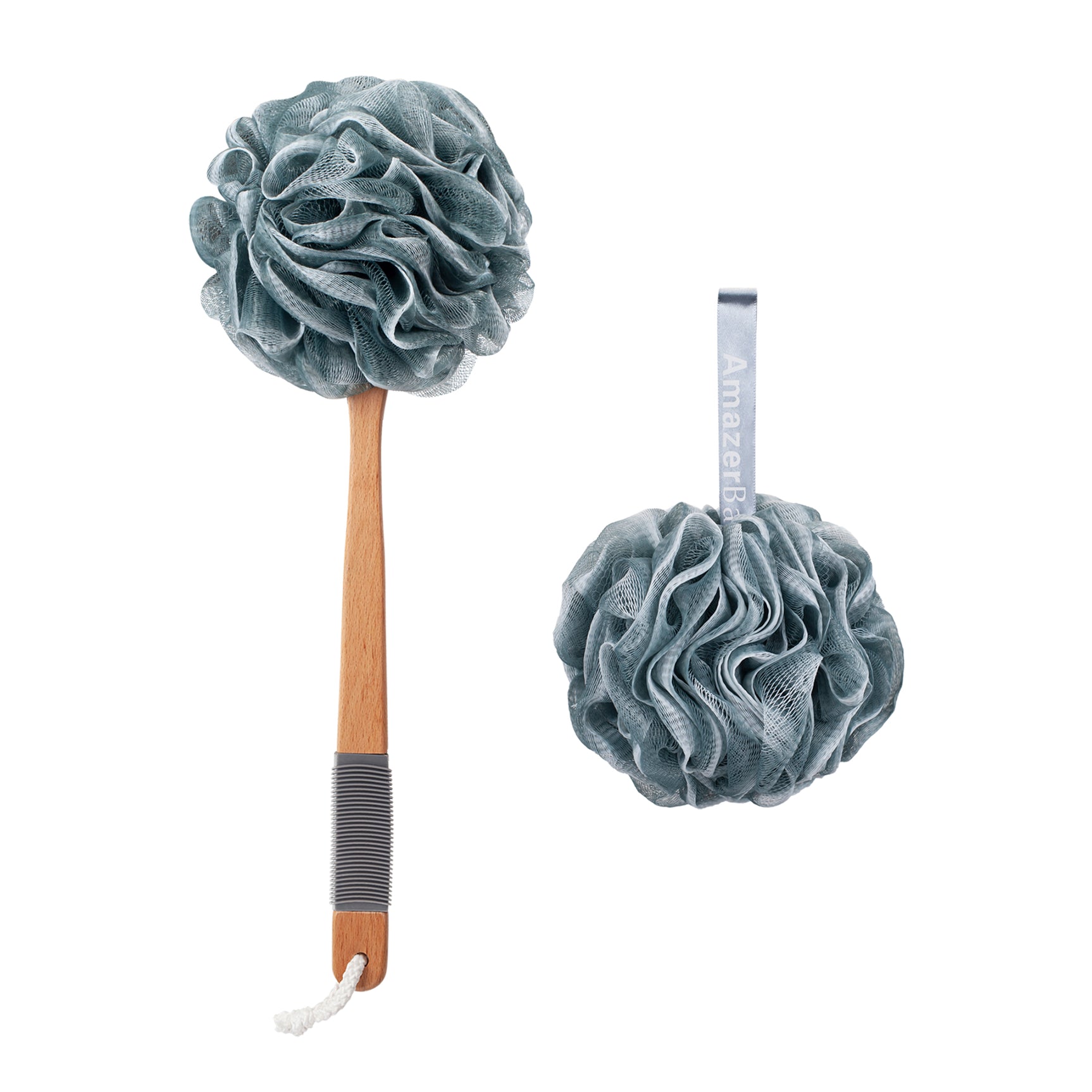 AmazerBath Shower Sponge Back Scrubber with Wooden Handle