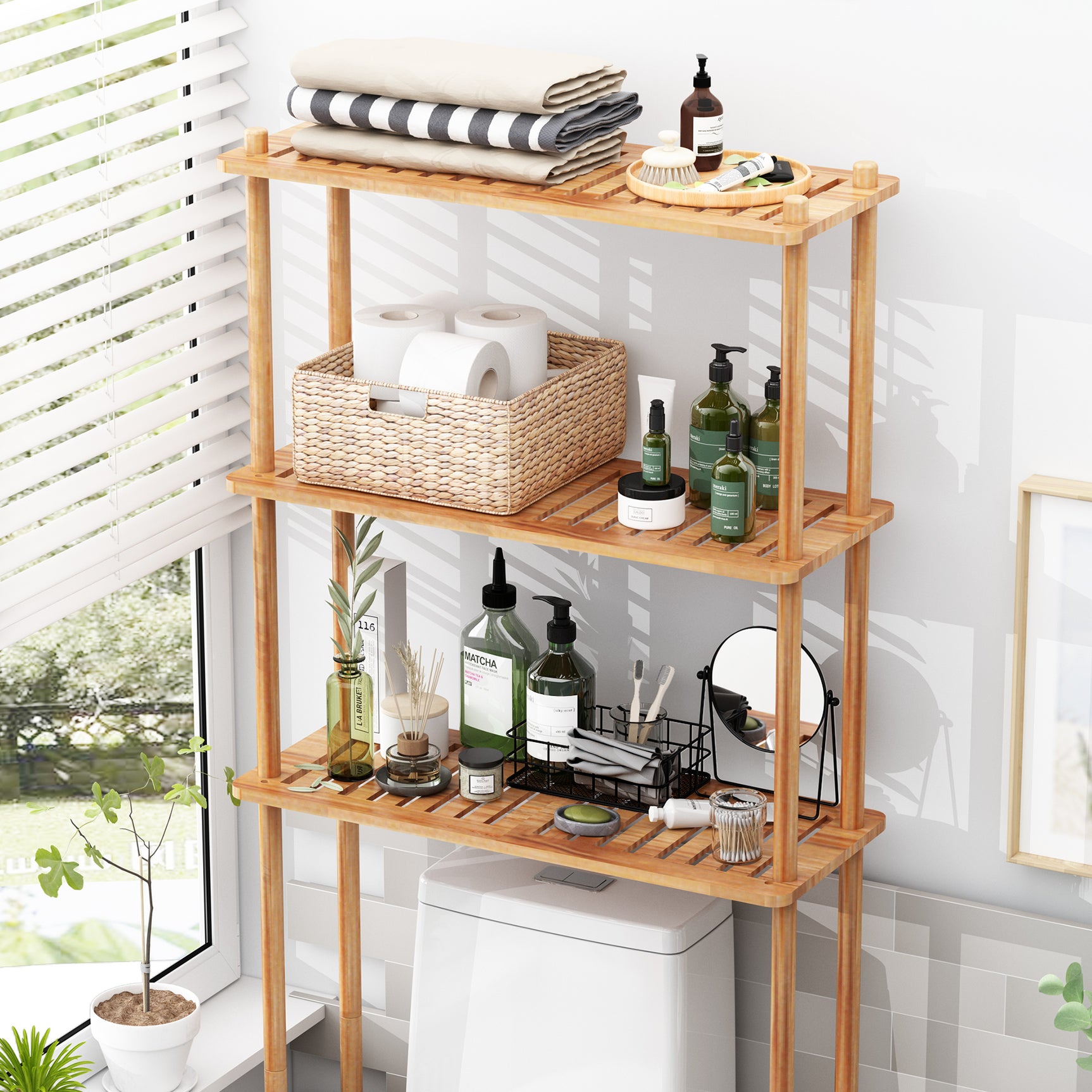 AmazerBath Bamboo Over The Toilet Storage Shelf, Natural Color