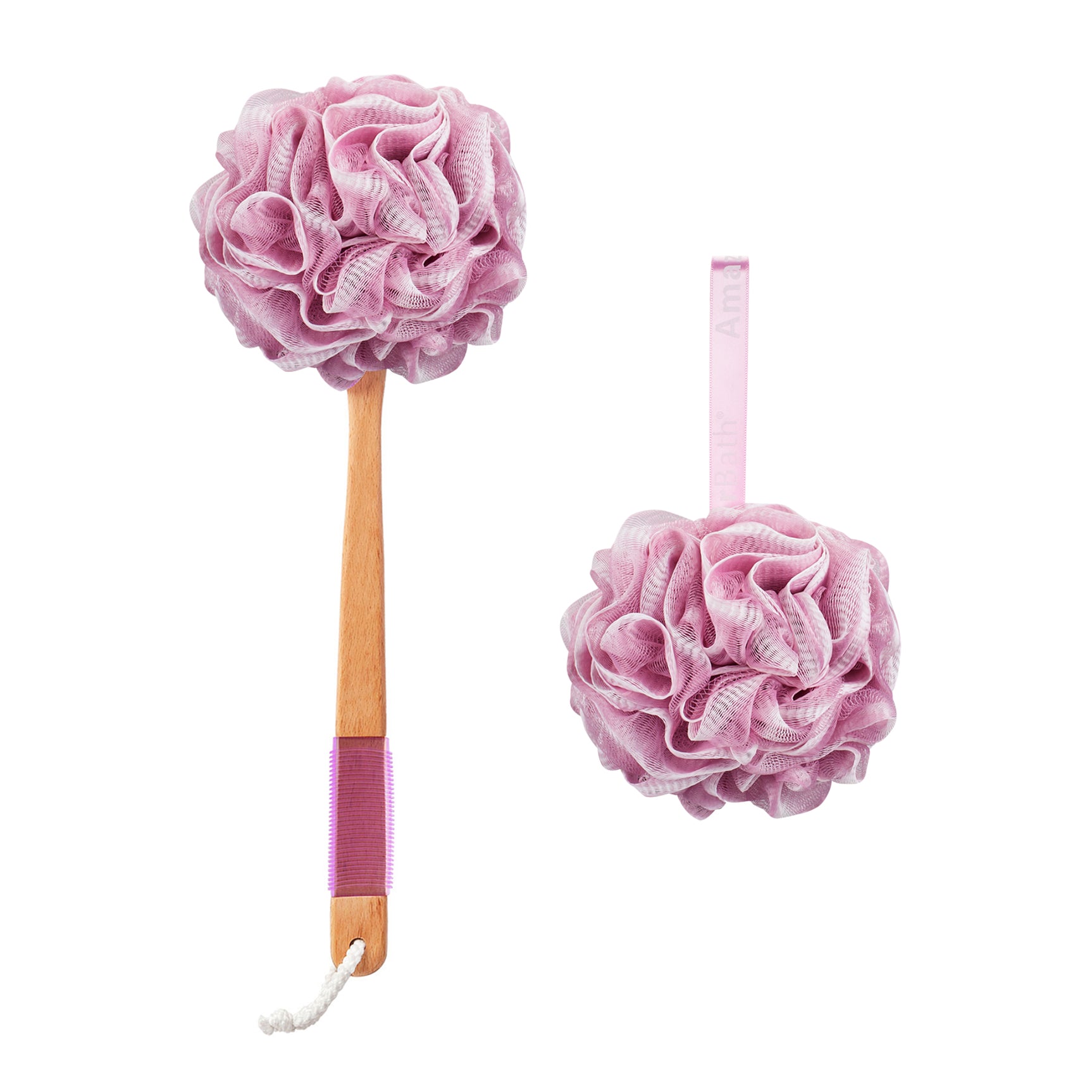 AmazerBath Shower Sponge Back Scrubber with Wooden Handle