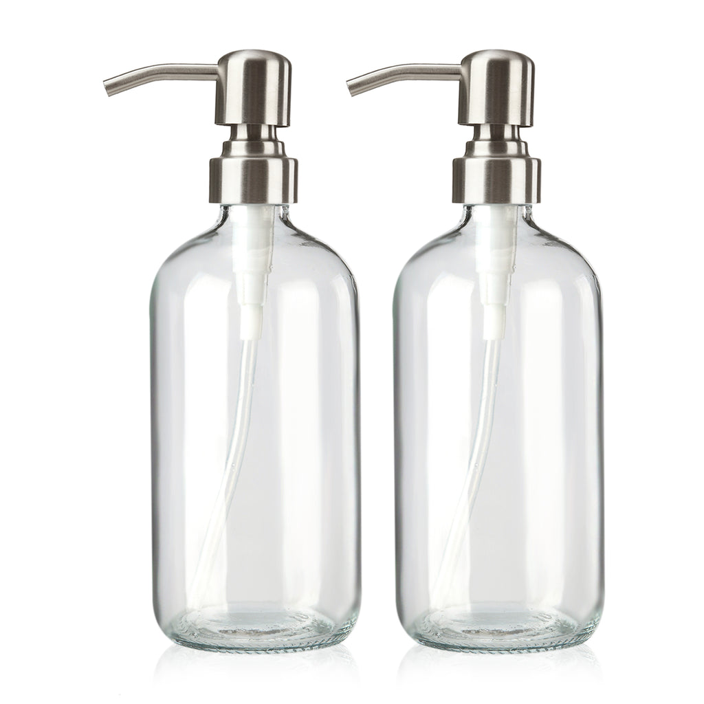 AmazerBath Soap Dispenser, 2 Pack Glass Soap Dispenser with Pump Stainless Steel
