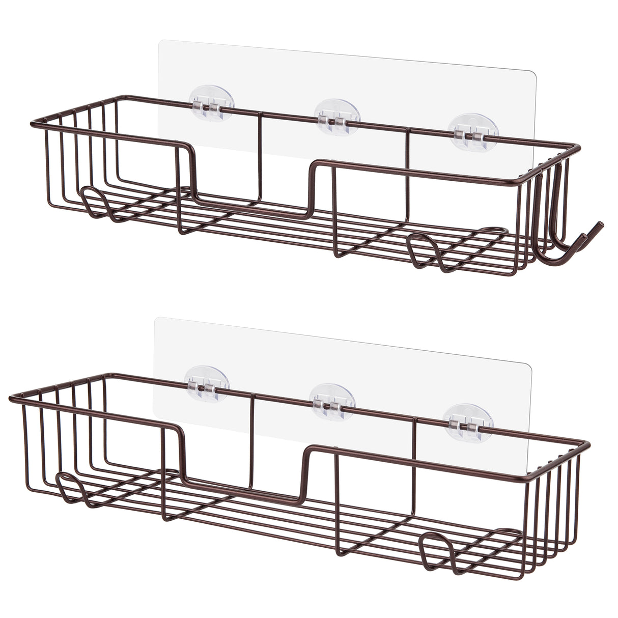 AmazerBath Adhesive Shower Caddy Basket Rack with Hooks, Rustproof Stainless Steel , 2 Pack