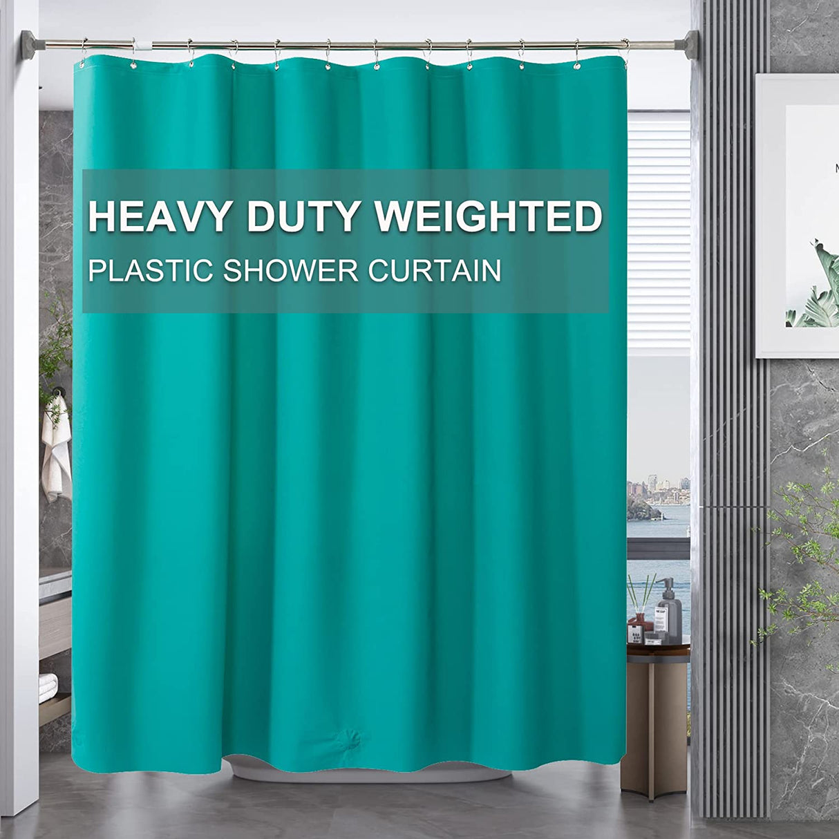Amazer Shower Curtain Hooks Rings and AmazerBath Plastic Shower Curtain,  Rust-Resistant Metal Glide Shower Hooks, EVA 8G Shower Curtain with Heavy