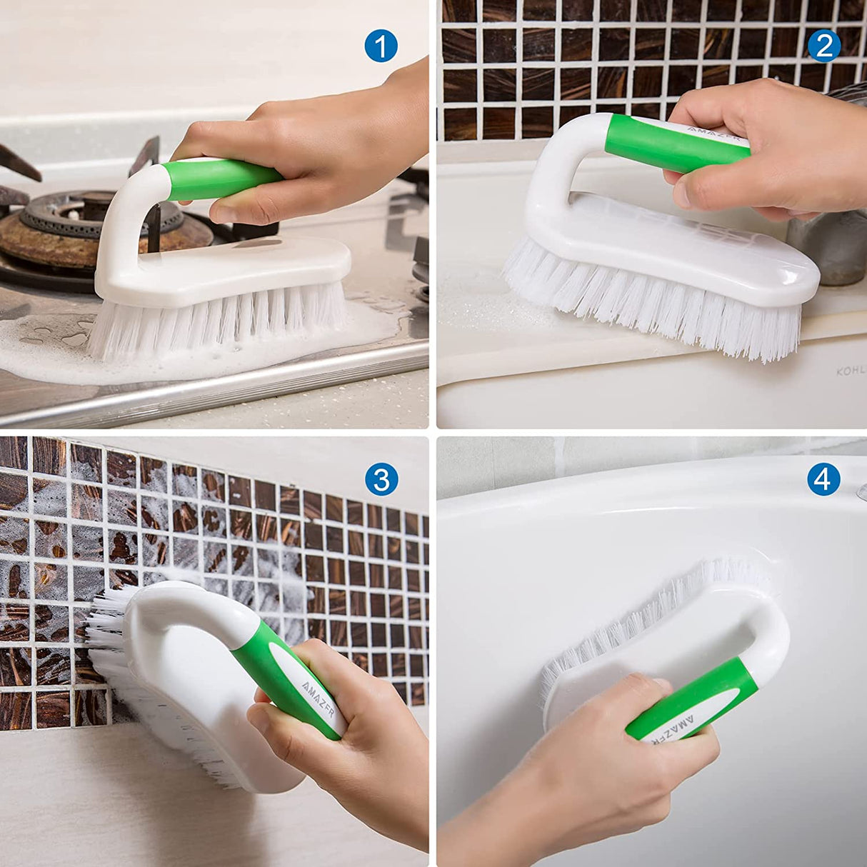 Amazer Scrub Brush for Cleaning Comfort Grip Shower Scrubber Flexible Stiff  Bristles with Handle Heavy Duty Cleaner Brush for Tub Sink Carpet Floor 