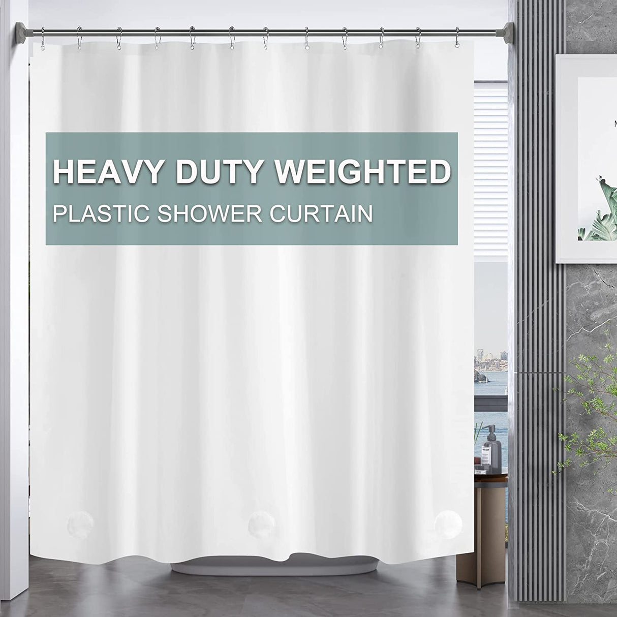 Shower Curtain Liner EVA Waterproof Bathroom Bathtub Hanging Curtain with  Hooks