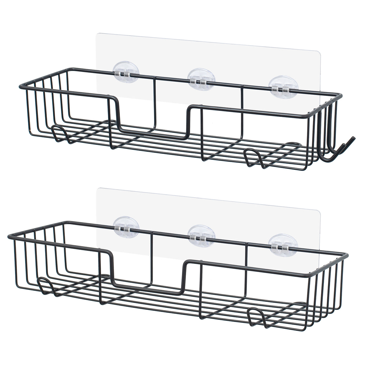 2 Packs Adhesive Shower Caddy with Hooks - No Drilling Rustproof
