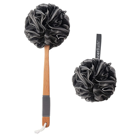 Shower Sponge Back Scrubber with Long Wooden Handle